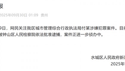贵州六盘水凌晨通报：城管局付某涉嫌犯罪，已被批捕
