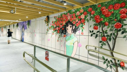 岗厦北现“簪花少女”涂鸦，市民争相打卡