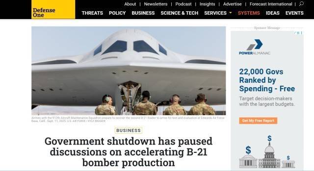 外媒：美国政府停摆，B-21轰炸机“迫降”
