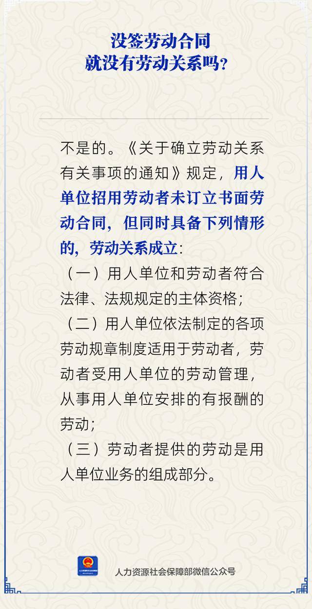 没签劳动合同就没有劳动关系吗？人社部解答